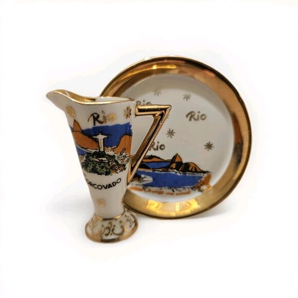 Vintage Rio De Janeiro Decorative Souvenir Mini Plate And Pitcher Steatita Prana - Picture 1 of 10